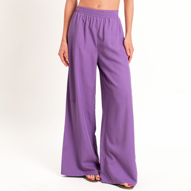 Motel-Completo top a fascia+pantalone misto lino - viola