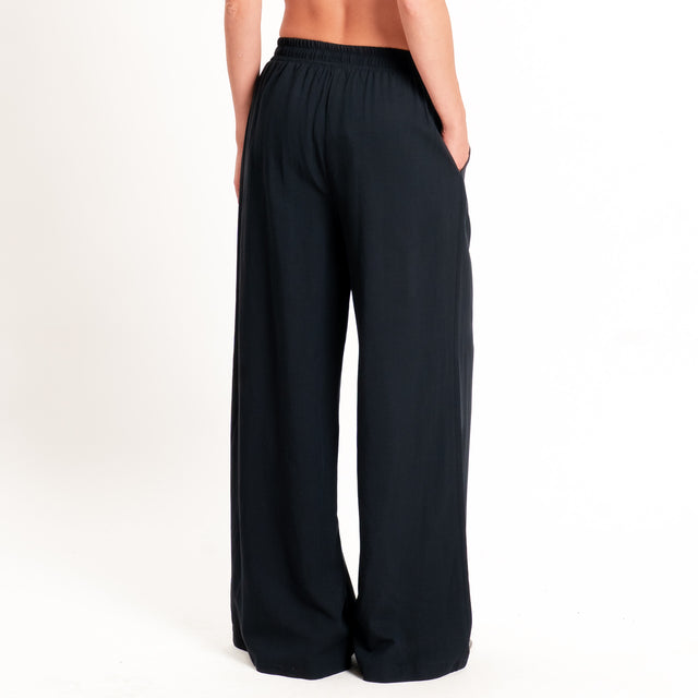 Motel-Completo top a fascia+pantalone misto lino - nero
