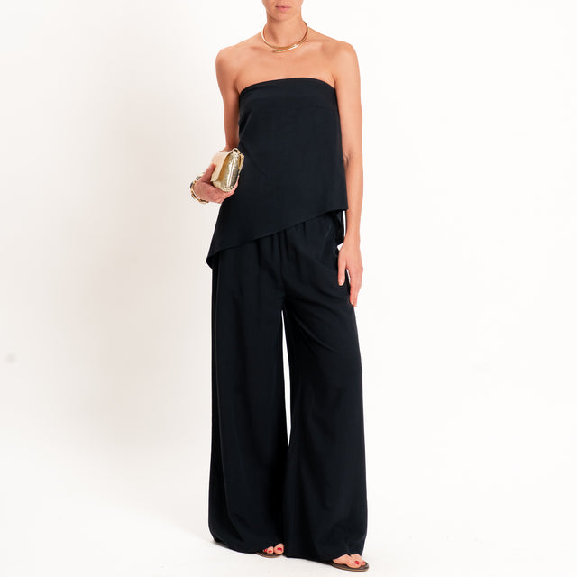 Motel-Completo top a fascia+pantalone misto lino - nero