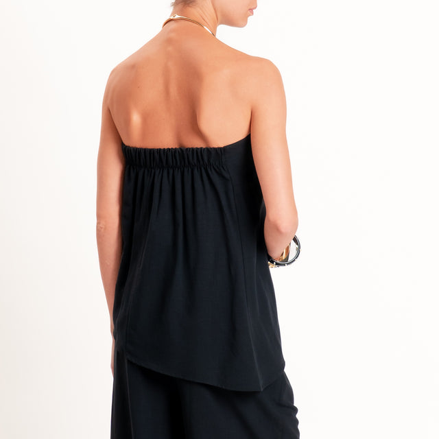Motel-Completo top a fascia+pantalone misto lino - nero