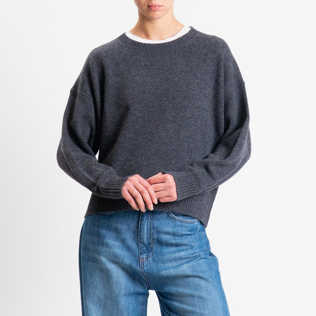 Tensione in-Maglia girocollo bordi a coste 100% LANA - antracite