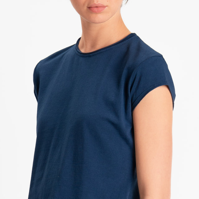 Zeroassoluto-T-shirt taglio vivo in jersey elasticizzato - blu