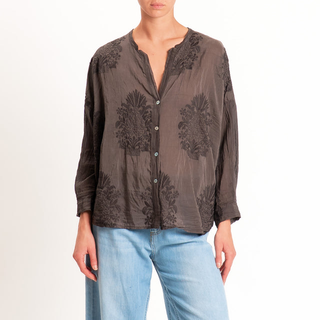 Motel-Camicia mussola con ricami - cocco
