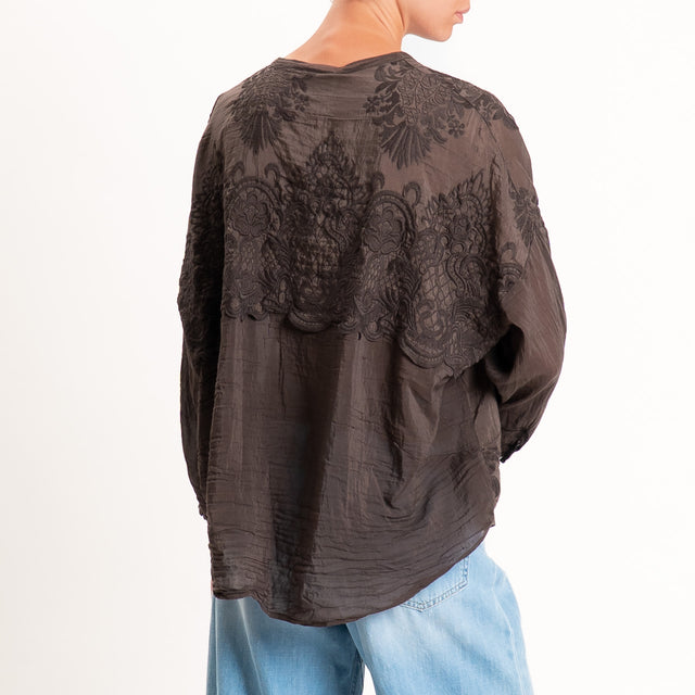 Motel-Camicia mussola con ricami - cocco
