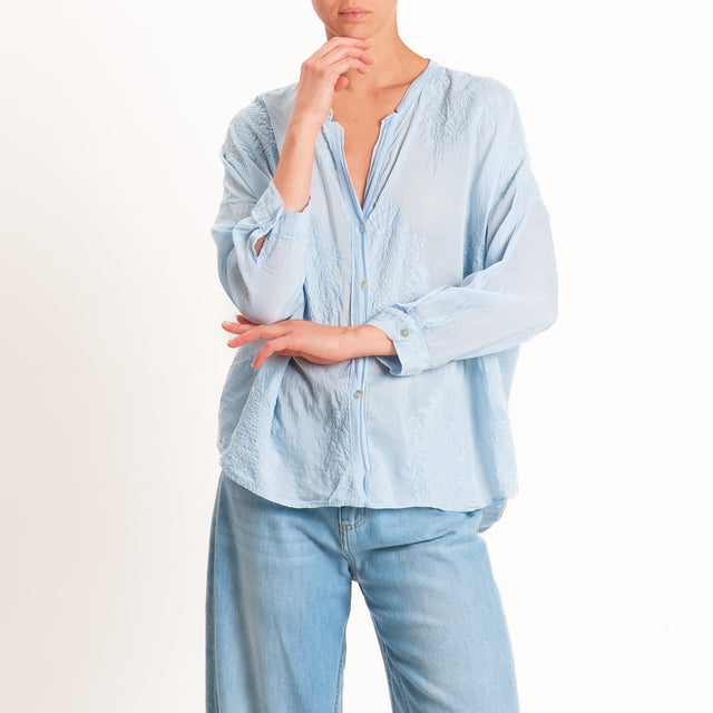 Motel-Camicia mussola con ricami - azzurro