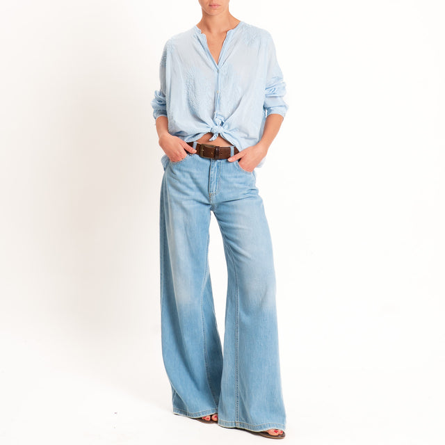 Motel-Camicia mussola con ricami - azzurro