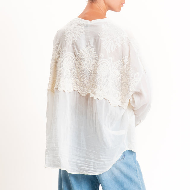 Motel-Camicia mussola con ricami - latte