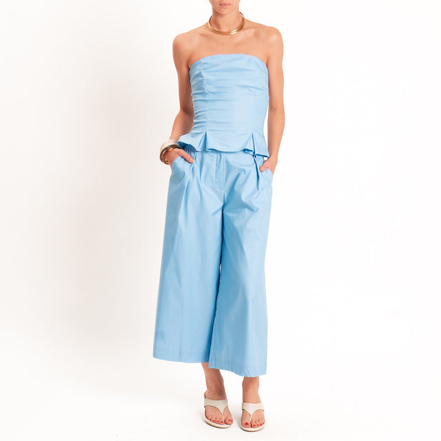Dixie-Completo top+pantalone in popeline - Celeste