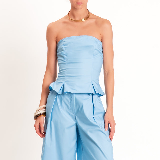 Dixie-Completo top+pantalone in popeline - Celeste
