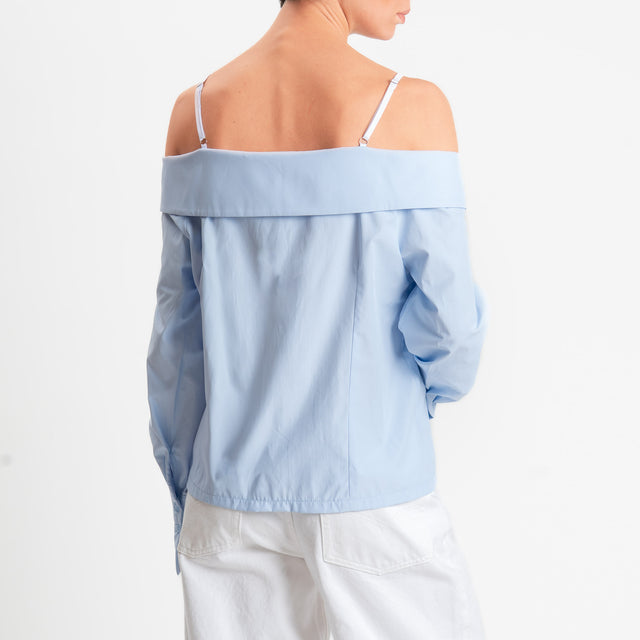 Haveone-Camicia scollo shiffer doppio tessuto - celeste