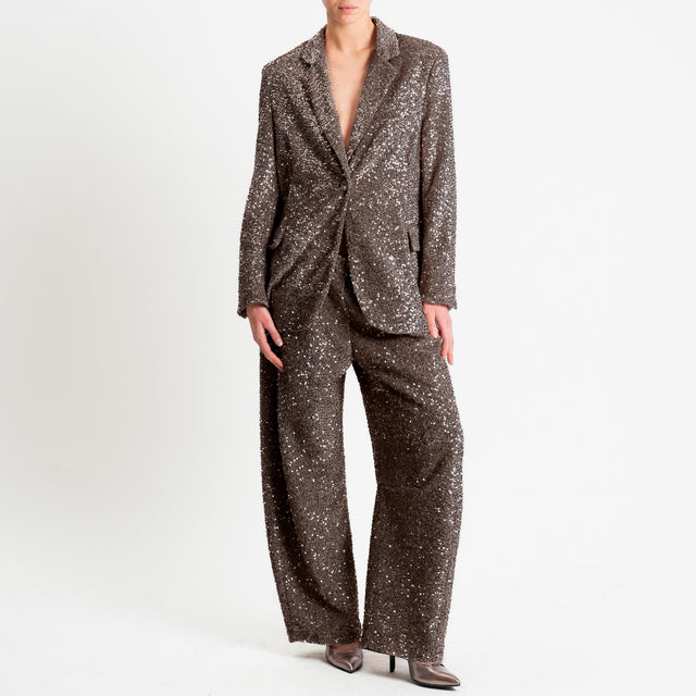 Motel-Pantalone barrel paillettes velluto ciniglia - fango