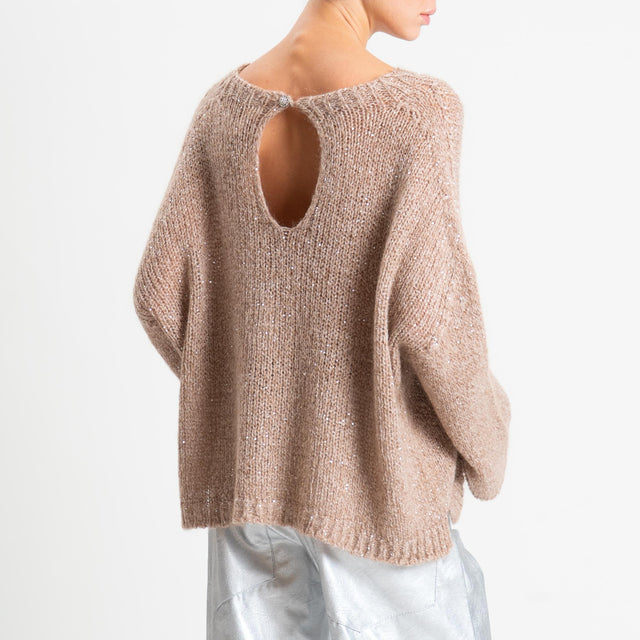 Tensione in-Maglia micro paillettes bottone dietro - beige