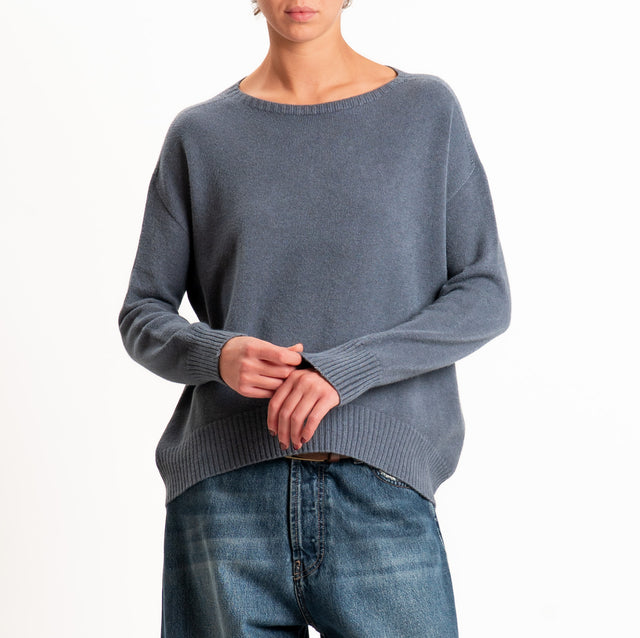 Zeroassoluto-Maglia scatola stondata bordi a coste - piombo