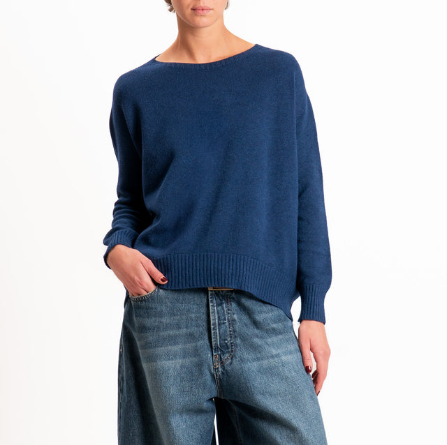 Zeroassoluto-Maglia scatola stondata bordi a coste - blu