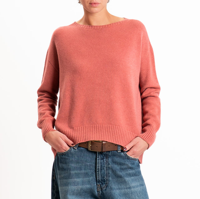 Zeroassoluto-Maglia scatola stondata bordi a coste - lipstick