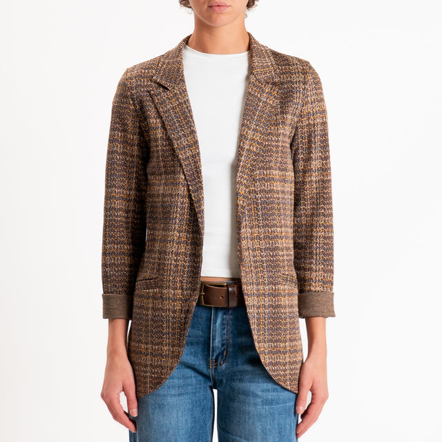 Zeroassoluto-Giacca JIN elasticizzata - check lurex piombo/mostarda/panna