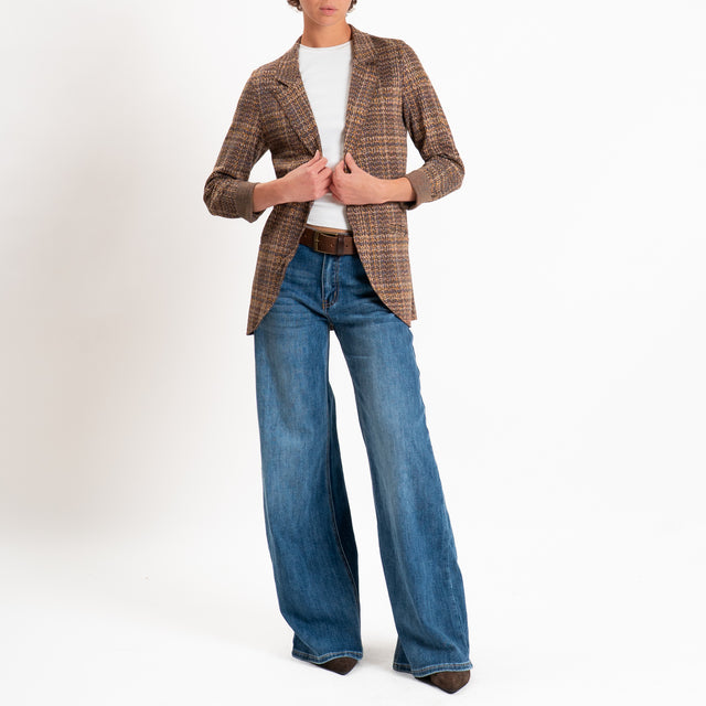 Zeroassoluto-Giacca JIN elasticizzata - check lurex piombo/mostarda/panna