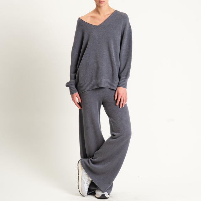 Kontatto-Pantalone in maglia con coulisse (QS) - lavagna