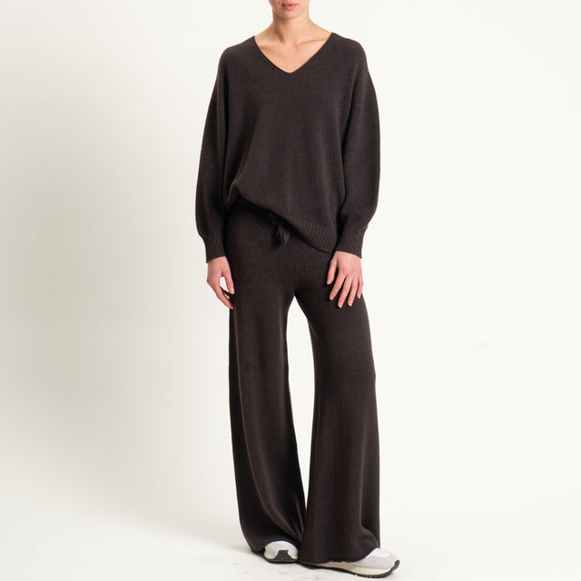 Kontatto-Pantalone in maglia con coulisse (QS) - moro