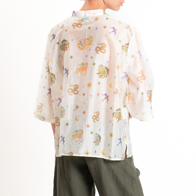 Dixie-Camicia in mussola di lyocell fantasia - burro/verde