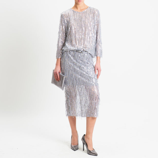Tensione in-Blusa tulle con paillettes - argento