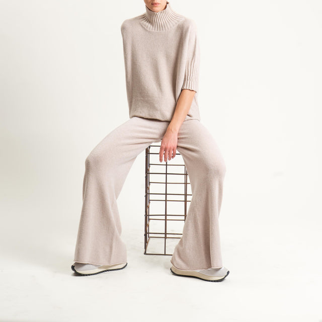Kontatto-Pantalone in maglia con coulisse (QS) - beige