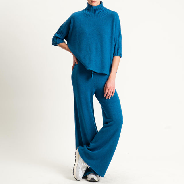 Kontatto-Pantalone in maglia con coulisse (QS) - ottanio