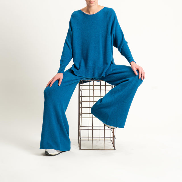 Kontatto-Pantalone in maglia con coulisse (QS) - ottanio