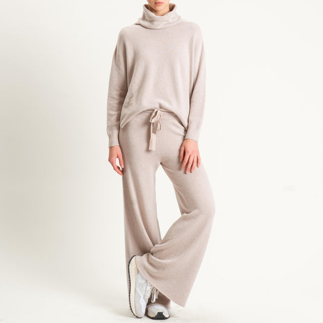 Kontatto-Pantalone in maglia con coulisse (QS) - beige