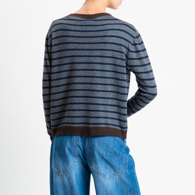 Tensione in- Maglia righe misto cashmere - moro/grigio/blu