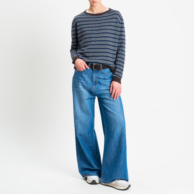 Tensione in- Maglia righe misto cashmere - moro/grigio/blu