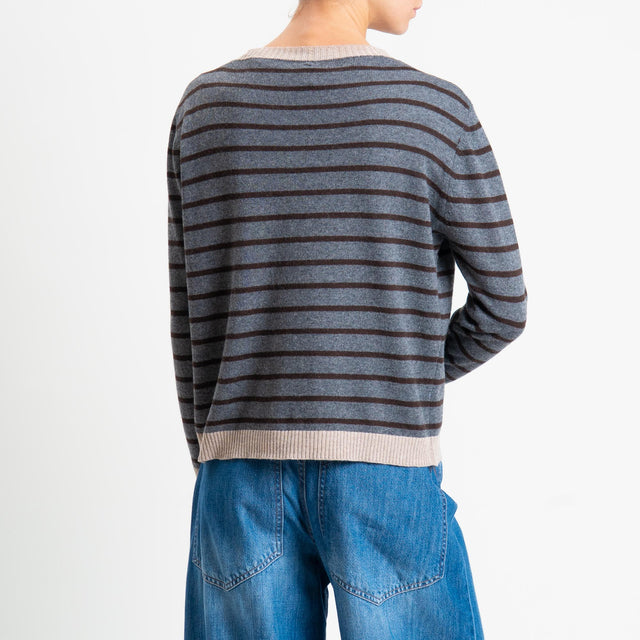 Tensione in- Maglia righe misto cashmere - beige/grigio/moro
