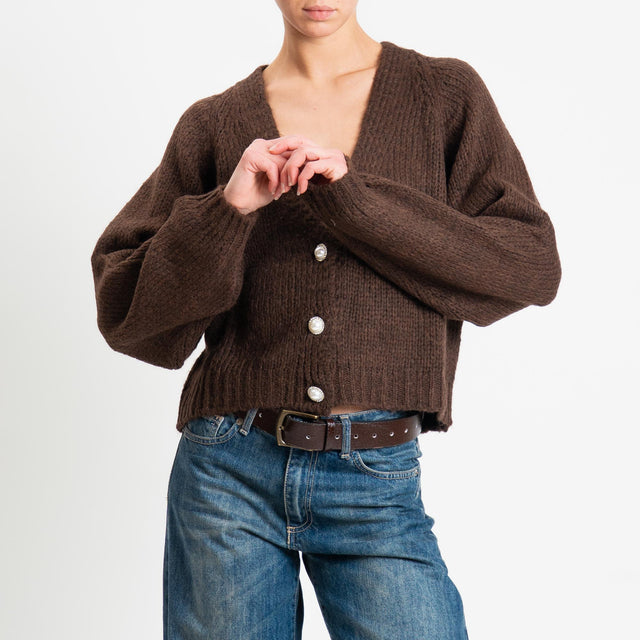 Haveone-Cardigan bottoni gioiello misto lana - moro