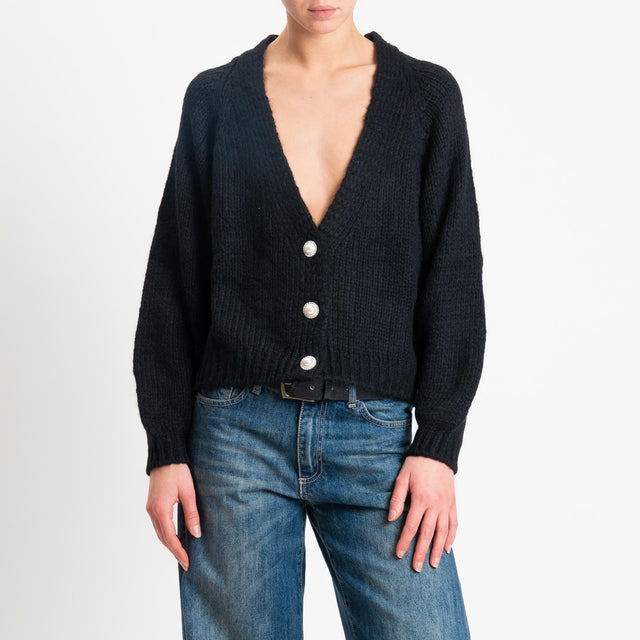 Haveone-Cardigan bottoni gioiello misto lana - nero