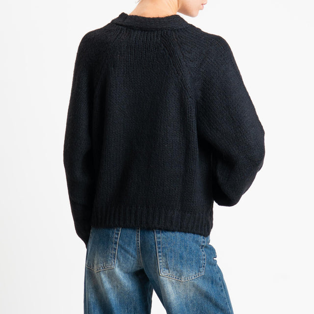 Haveone-Cardigan bottoni gioiello misto lana - nero