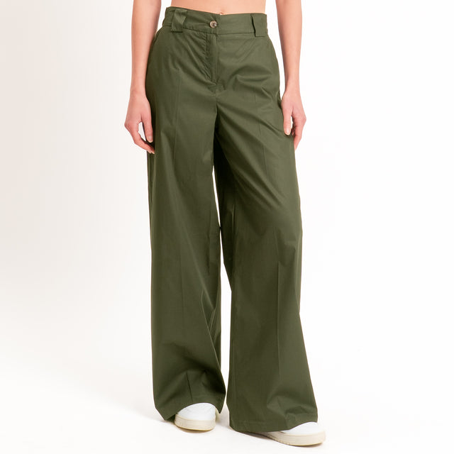 Tensione in-Pantalone popeline wide leg - militare