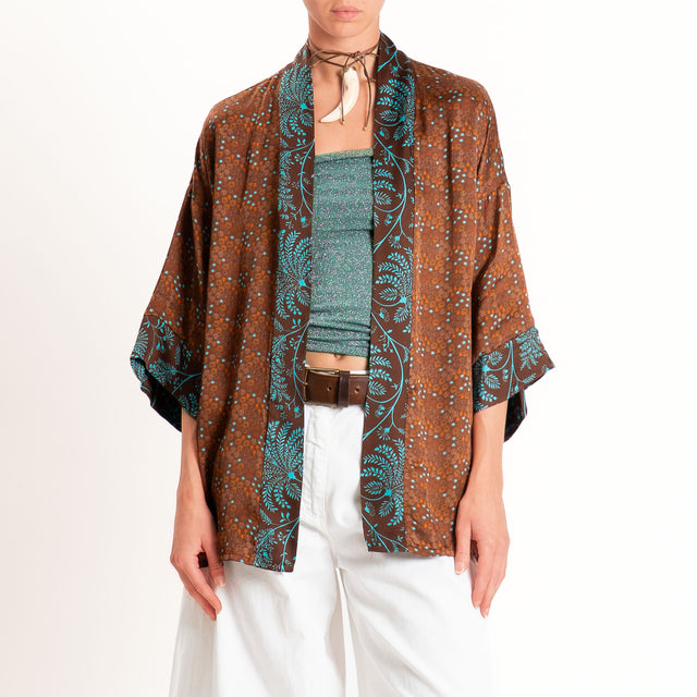 Zeroassoluto-Giacca kimono fantasia - choco/turchese