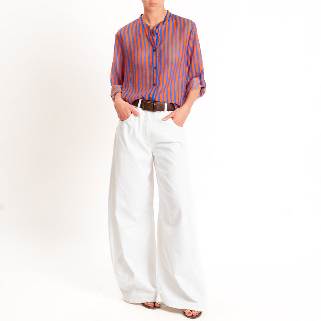 Haveone-Camicia mussola di lyocell a righe - royal/arancio