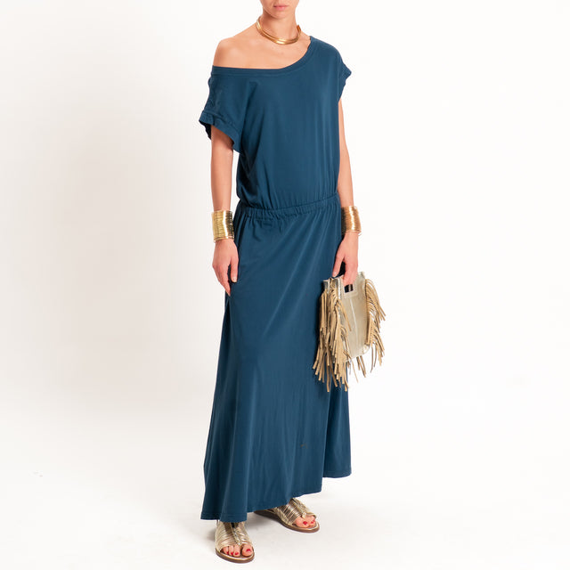 Zeroassoluto-Abito AURA scollo barca in jersey - blu