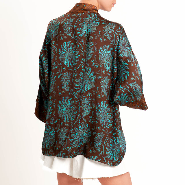 Zeroassoluto-Giacca kimono fantasia - turchese/moro
