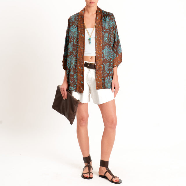Zeroassoluto-Giacca kimono fantasia - turchese/moro