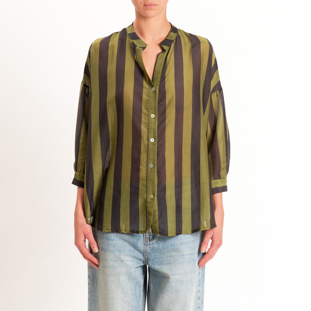 Zeroassoluto-Camicia MARA righe mussola di lyocell - olio/moro
