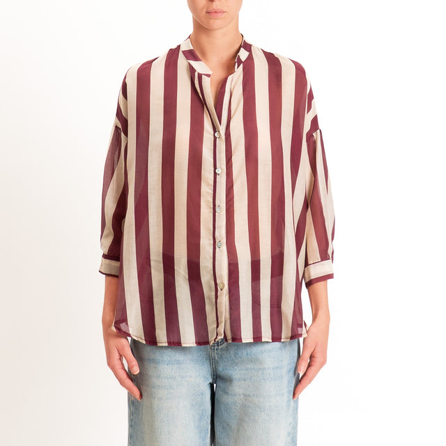 Zeroassoluto-Camicia MARA righe mussola di lyocell - sand/vino