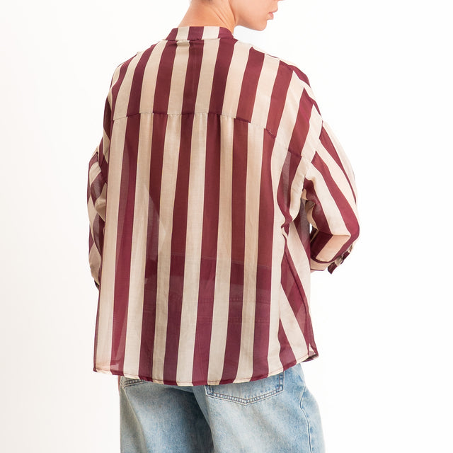 Zeroassoluto-Camicia MARA righe mussola di lyocell - sand/vino