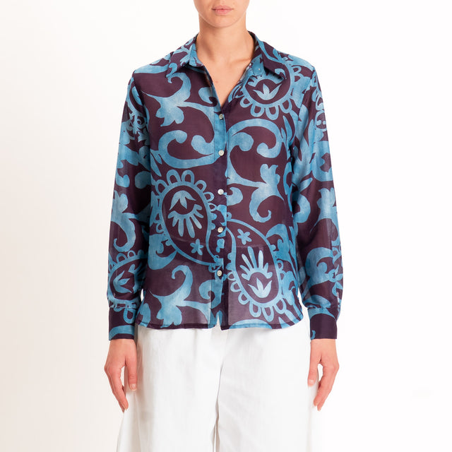 Zeroassoluto-Camicia MIA in mussola seta/cotone - marocco aubergine/avio