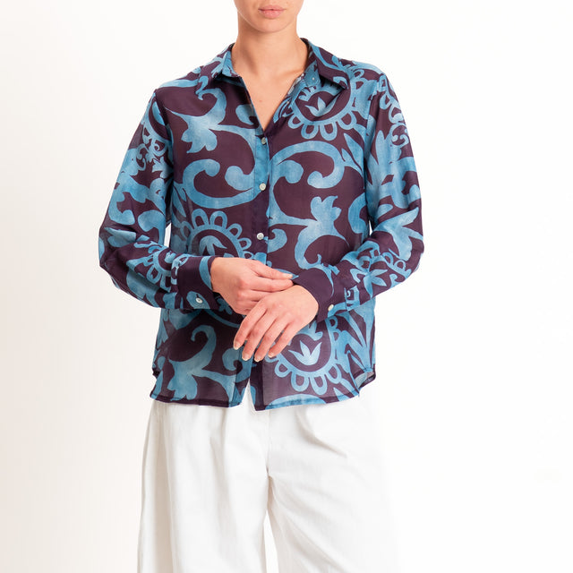 Zeroassoluto-Camicia MIA in mussola seta/cotone - marocco aubergine/avio