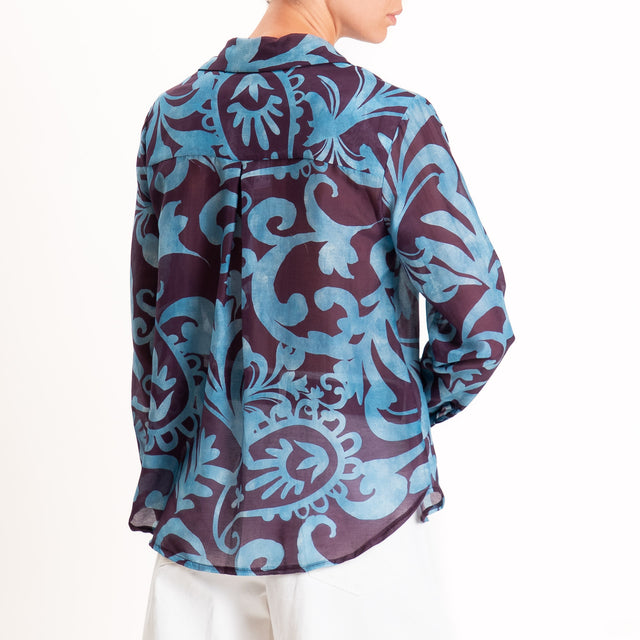Zeroassoluto-Camicia MIA in mussola seta/cotone - marocco aubergine/avio