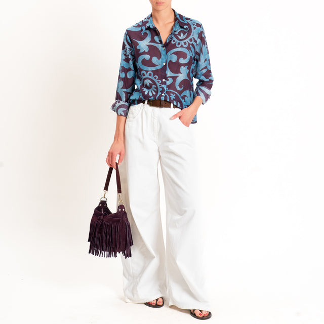 Zeroassoluto-Camicia MIA in mussola seta/cotone - marocco aubergine/avio