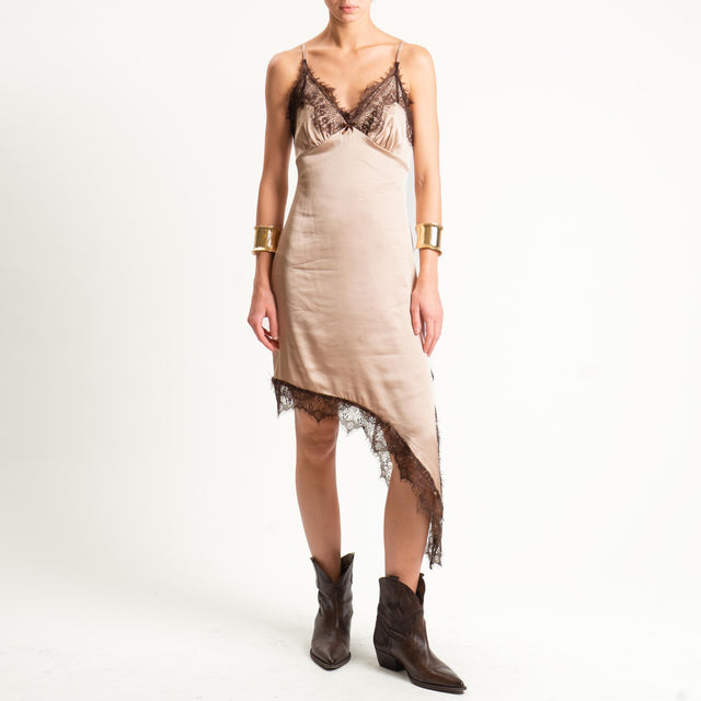 Dixie-Abito asimmetrico con pizzo - cipria/moro