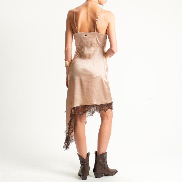 Dixie-Abito asimmetrico con pizzo - cipria/moro